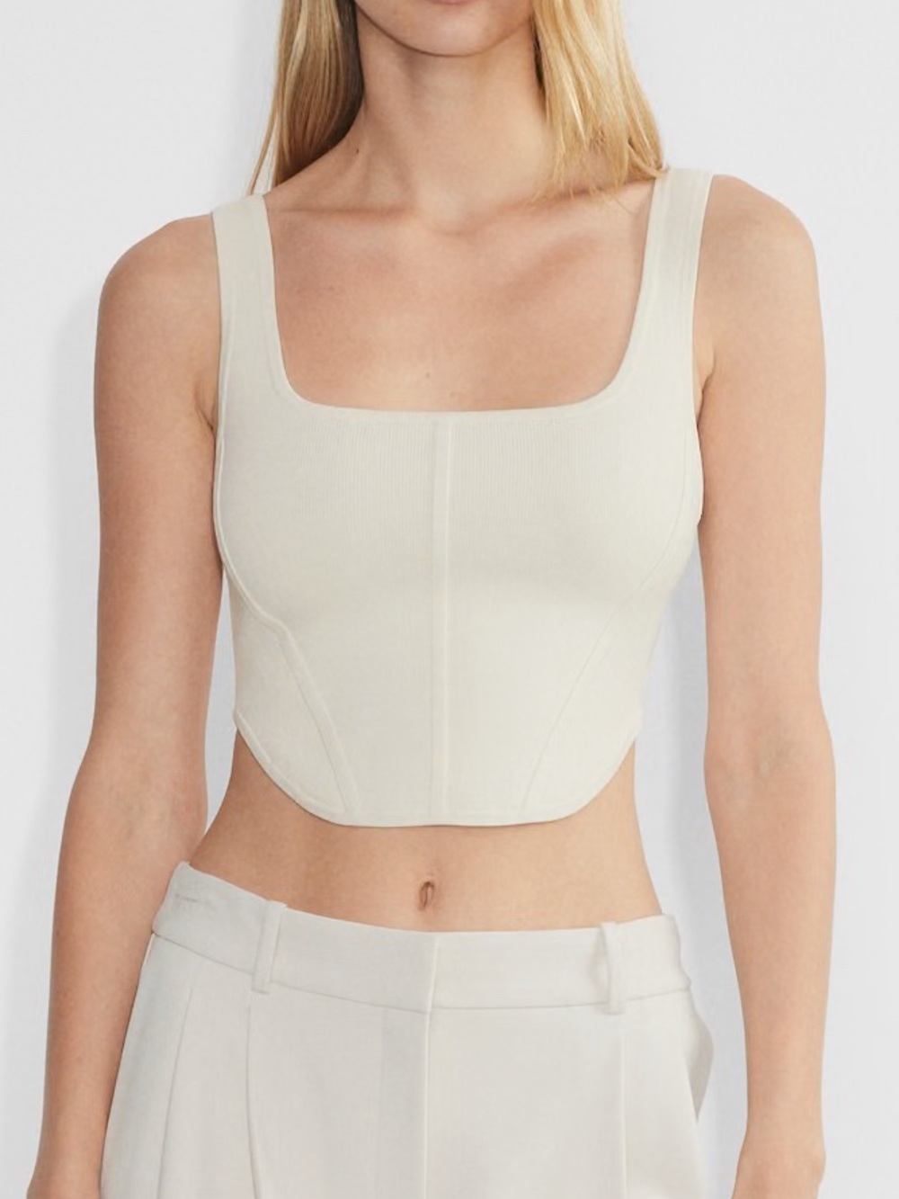 NWT ARITZIA Babaton Sculpt Knit Bustier Cropped Tank Top in Matte Pearl - Size M